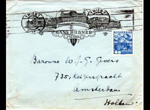 Österreich 1935, 60 Gr. auf Illustriertem Umschlag m. Park Hotel v. Wien n. NL