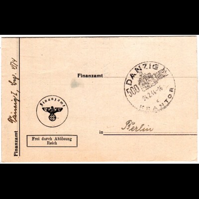 Danzig c KRANTOR 1944, Sonderstpl. auf Amts Brief Frei durch Ablösung
