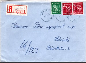 Finnland 1951, JUVA, handschriftlicher Reko Zettel auf Brief m. 2+Paar 24 M.