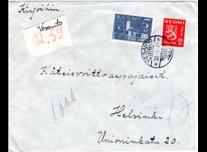 Finnland 1943, VESANTO, provisorischer Reko Zettel auf Brief m. 2+5 M.