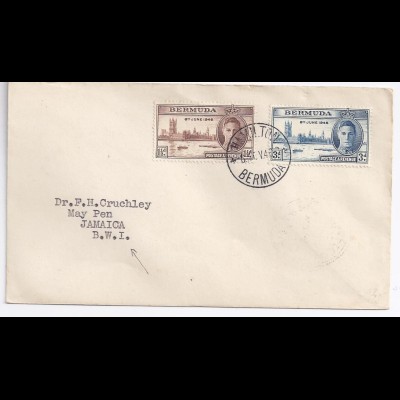 Bermuda 1946, 1 1/2+3 d. auf Brief n. May Pen, Jamaica. #1867