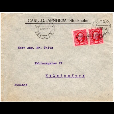 Schweden 1910, Schiffspost Brief m. Finnland Paquebot L2 Ukomsalza Fran Utlandet