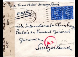 K1 A.x. (Riemer-31a), dt. Paris Zensur auf GB Brief m. 2x2 1/2d i.d. Schweiz