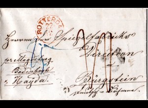 NL 1859, roter K1 ROTTERDAM auf Porto Brief nach Böhmen, Österreich