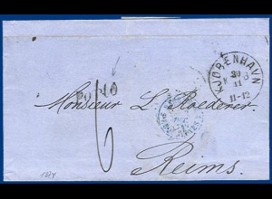 Dänemark Frankreich 1874, Brief v. Kjobenhavn m. seltenem dän. L1 "Porto". #593