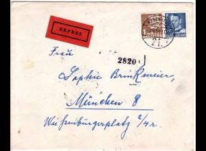 Dänemark 1954, 60 öre+ 1 Kr. auf Eilboten Brief v. Kopenhagen n. München