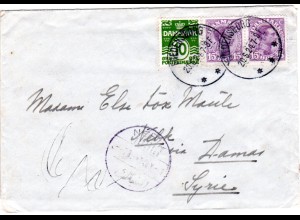 Dänemark 1924, 10+2x15 öre auf Brief v. FREDENSBORG n. Nebik, Syrien