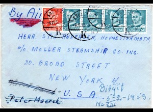 Dänemark 1952, 30+4x65 öre auf Luftpost Brief v. Kopenhagen n. USA