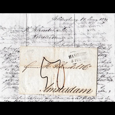 Russland 1849, forwarder Brief v. St. Petersburg, ab Hamburg n. NL