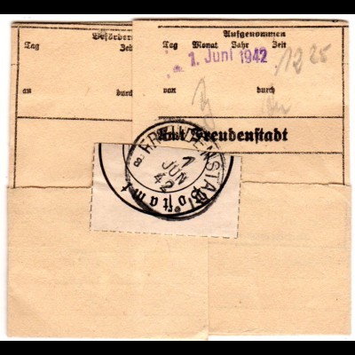 DR 1942, Telegramm aus Lindow m. Stpl. u. Verschlussetikett v. FREUDENSTADT