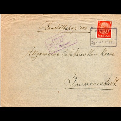 DR 1941, Posthilfstelle Seltmanns ZP Sibratshofen u. Bahnpost Kempten - Isny .
