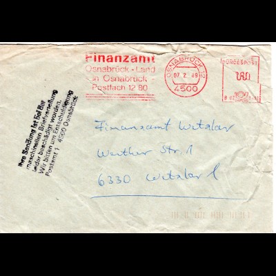 BRD 1989, Briefautomation, beschädigter Brief v. OSNABRÜCK m. Hinweis Stempel.
