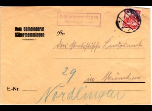 DR 1932, Landpost Stpl. Nähermemmingen Nördlingen Land auf Brief m. 15 Pf. Type!