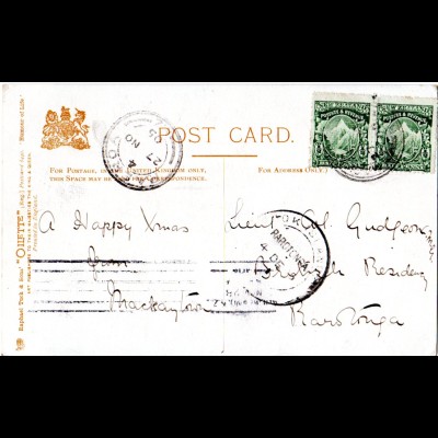 Cook Islands 1905, incoming mail postcard from MACKAYTOWN New Zealand. 