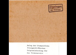 Landpoststellen Stpl. UTZWINGEN über Nördlingen, Originalprobe aus Archiv