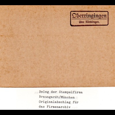 Landpoststellen Stpl. OBERRINGINGEN über Nördlingen, Originalprobe aus Archiv