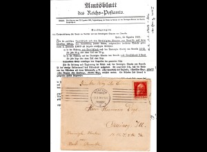 Bayern 1914, EF 10 Pf auf Übersee Brief v. München n. USA. Sogen. "direkter Weg"