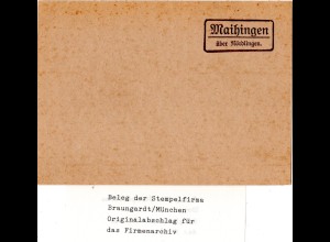 Landpoststellen Stpl. MAIHINGEN über Nördlingen, Originalprobe aus Archiv