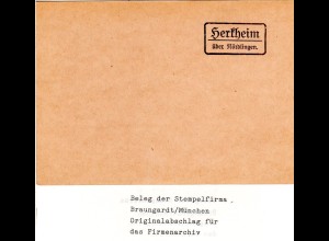 Landpoststellen Stpl. HERKHEIM über Nördlingen, Originalprobe aus Archiv