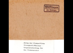 Landpoststellen Stpl. PFÄFFLINGEN über Nördlingen, Originalprobe aus Archiv