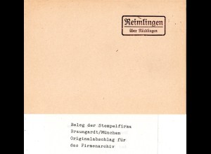 Landpoststellen Stpl. REIMLINGEN über Nördlingen, Originalprobe aus Archiv