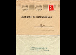 Bayern 1916, 10 Pf. auf Brief m. Nürnberg Zensur nach Prag