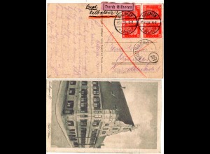 DR 1928, MeF 4x15 Pf. Kant auf Eilboten Postkarte v. DILLINGEN a. Donau