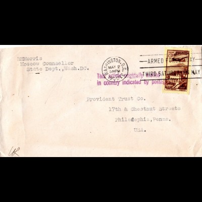 Sovjetunion 1950, 50 Kop. auf Diplomatenpost Brief n. USA m. Stempel Washington