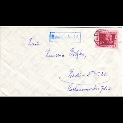 DDR 1969, Landpost Stpl. RANGSDORF A auf Brief m. 20 Pf. v. Zossen