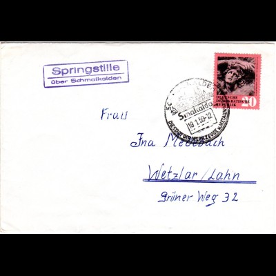 DDR 1959, Landpost Stpl. SPRINGSTILLE über Schmalkalden auf Brief m. 20 Pf 
