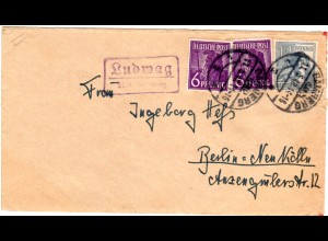 1948, Landpost Stpl. LUDWAG über Bamberg auf Brief m. 3 Marken
