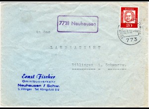 BRD 1962, Landpost Stpl. 7731 NEUHAUSEN auf Brief m. 20 Pf. v. Villingen