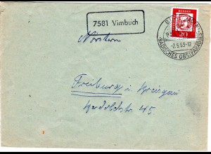 BRD 1963, Landpost Stpl. 7581 VIMBUCH auf Brief m. 20 Pf. v. Bühl (Baden).
