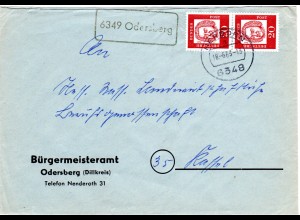 BRD 1963, Landpost Stpl. 6349 ODERSBERG auf Brief m. 2x20 Pf. v. Herborn