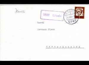 BRD 1962, Landpost Stpl. 5909 LÜTZELN auf Brief m. 7 Pf. v. Bürbach