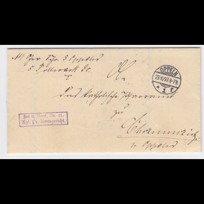 DR 1897, Oppeln Schlesien, Brief Frei lt. Avers No. 21 Kgl. Pr. Amtsger. #2270