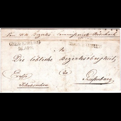 Österreich 1844, L2 OBERDRAUBURG u. GREIFENBURG auf Brief v. Kötschach