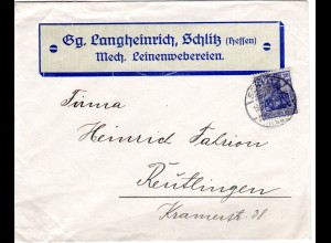 DR 1920, 20 Pf. auf attraktivem Firmen Brief v. SCHLITZ (Hessen)