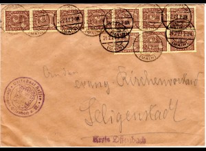 DR 1923, MeF 10x5 Mk. auf Brief v. OFFENBACH m. Siegelstpl. Volksstaat Hessen