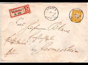 Bayern 1903, EF 40 Pf. auf Einschreiben Brief v. INGOLSTADT m. eingest. R-Zettel