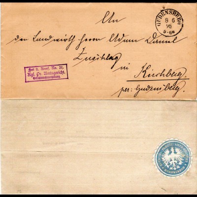 DR 1895, Frei lt. Avers No. 21 Kgl. Pr. Amtsgericht auf Brief v. GUDENSBERG