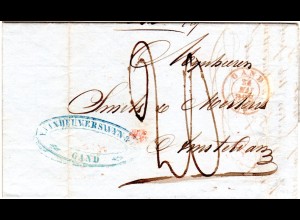 Belgien 1856, K2 GAND auf Brief i.d. NL m. angeschriebenem Porto "20" C.