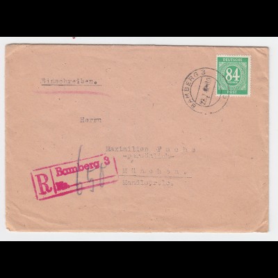 1947, Roter Einschreiben Stpl. "Bamberg 3" auf Reko Brief m. 84 Pf. #2731