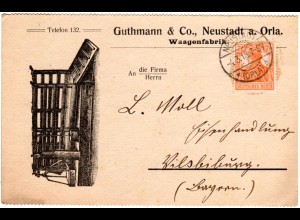 DR 1918, 7 1/2 Pf. auf attraktiver Karte d. Fa. Guthmann v. NEUSTADT (Orla).