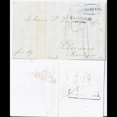 Dänemark Hamburg NL 1850, Forwarder Porto Brief v. Helsingör n. Schiedam. #587