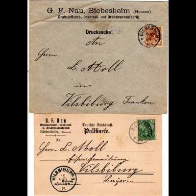 DR, Firmen-Brief u. -Karte G.F. Nau v. BIEBISHEIM Hessen n. Vilsbiburg. 