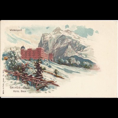 Grindelwald Hotel Baer, ungebr. Winter Litho AK. #758