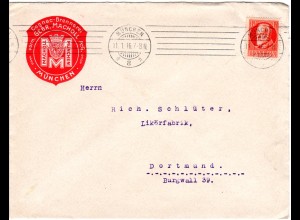 Bayern 1916, 10 Pf. auf Firmenbrief Cognac Brennerei Macholl v. München