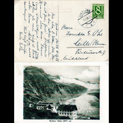Österreich 1928, Posthilfstellen Stpl. BERLINERHÜTTE auf AK m. 8 G. v. GINZLING
