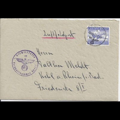 FP WK II 1943, Org. Todt Luftpost Brief m.FP Nr. 38903 u. Zulassungsmarke. #2668